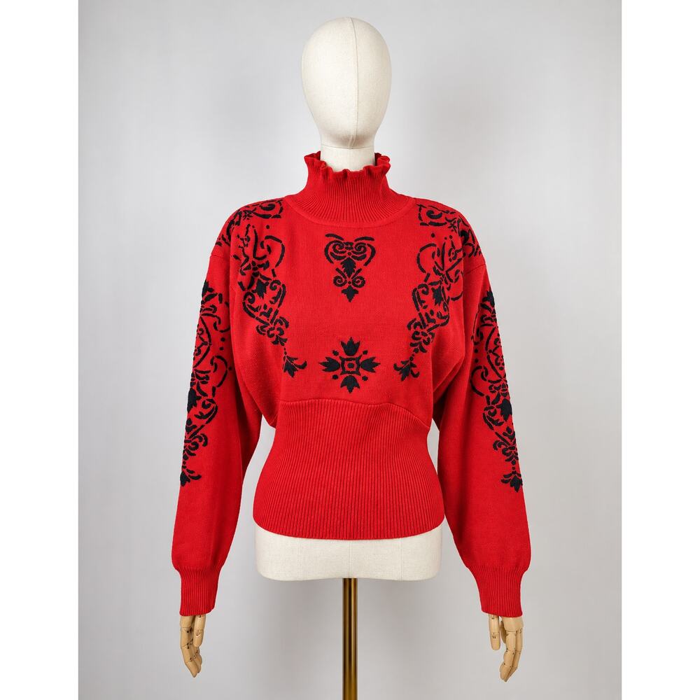 Vintage 80s 90s Obermeyer Forte Red Wool Blend Alpine Ski Sweater Women's L